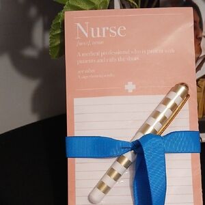 Nurse Note Pad with Gold and White Striped Pen NWT